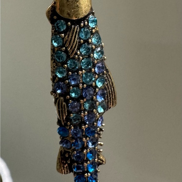 Betsey Johnson Gold-Blue Crystal Fish Earrings - Picture 2 of 3